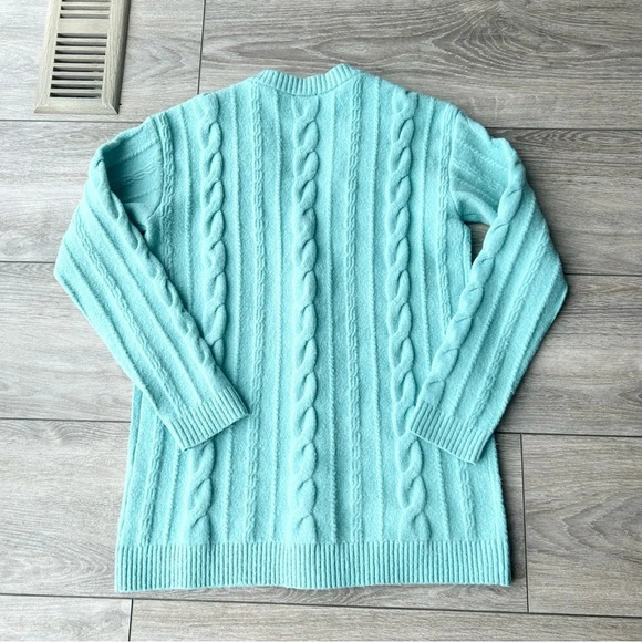 Talbots Light Blue Wool Blend Stretchy Cable Knit Cardigan - Picture 10 of 14